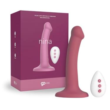 Imagem de Dildo com Ventosa e Vibrador Recarregável Go-Vibe Nina 17cm x 3,5cm Recarregável A Sós (ROSA)