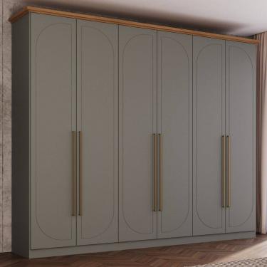 Imagem de Guarda Roupa Casal Nova York 6 Portas com Amortecimento 6 Gavetas com Usinagem Espreso Móveis Cinza/Marrom