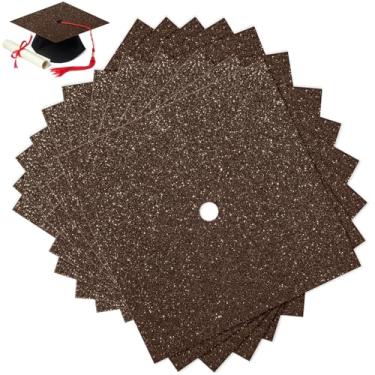 Imagem de Gersoniel 12 folhas de papel de construção com glitter para bonés de graduação 25,4 cm x 25,4 cm 250 g/m2 cartolina decoração de chapéu de formatura para artesanato DIY (café)