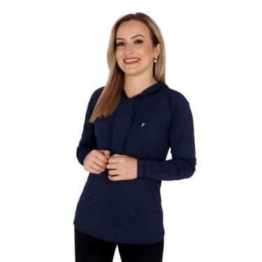 Imagem de Blusa Feminina Com Capuz E Encaixe Para Dedo Proteção Uv50+ Azul Marin