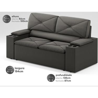 Imagem de Sofá com Porta Copos Retrátil e Reclinável Pop 1,54m Velosuede Cinza - NETSOFAS