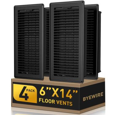 Imagem de Floor Register BYEWIRE, abertura de dutos 6x14 e 14x6 — preto, pacote com 4