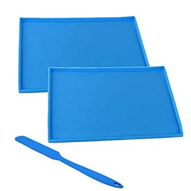 Imagem de MURLNIY Máquina de fazer bolos de silicone, tapete de silicone para pastelaria antiaderente, tapete de bolo suíço, bandeja flexível para assar, 2 pacotes (25 cm 30 cm, azul)