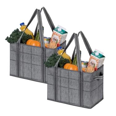 Imagem de VENO Pacote com 2 sacos de supermercado reutilizáveis de 8 galões, sacolas de compras extragrandes para mantimentos, bolsa utilitária com alças e fundo rígido, organizador de carrinho dobrável