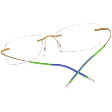 Imagem de FONEX Armação de óculos de titânio, sem aro, óculos ópticos sem moldura, para homens e mulheres F85634, Ouro 85899, 52-18-150