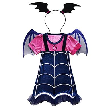 Imagem de GJDAMFD Roupas de fantasia Vampirina com faixa de cabeça para meninas, festa de Halloween, 4 a 5 anos