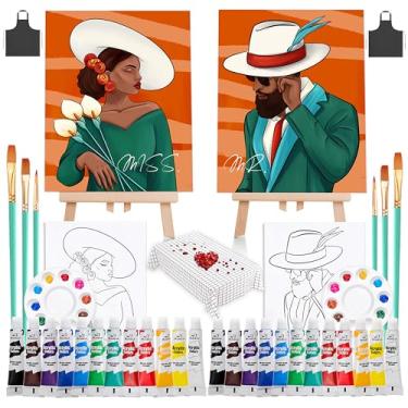Imagem de Cularve Kit de pintura para casais 25 x 30 cm com cavaletes para encontros noturnos, kit de pintura em tela pré-desenhada e sorvete para adultos, perfeito para encontros noturnos românticos e festas
