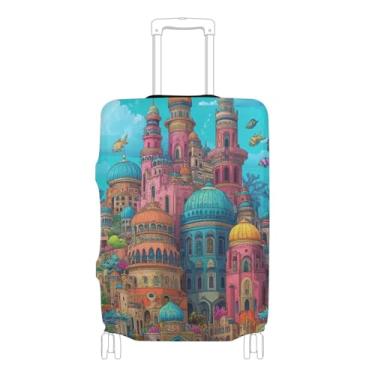 Imagem de Joisal Golden Rice Field Capa amarela para bagagem, identificadores elásticos de bagagem para malas, exclusivos, essenciais para viagens, Cidade subaquática mágica azul, XL 29-32 in