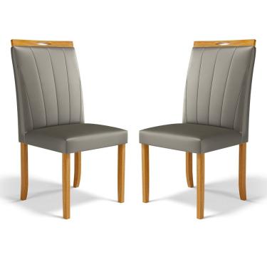 Imagem de Kit Com 2 Cadeiras Aurora Madeira Maciça Estofadas Para Mesa De Jantar Veludo Chumbo 109