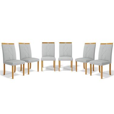 Imagem de Kit Com 6 Cadeiras Ana Madeira Maciça Estofadas Para Mesa De Jantar Linho Cinza 407