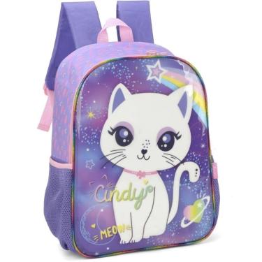 Imagem de Mochila Costas Infantil Escolar Menina Gata Cindy Roxo Luxcel