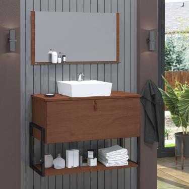 Imagem de Gabinete De Banheiro Vegas 1 Prateleira 1 Porta 80cm Natura - Marrom
