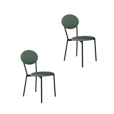 Imagem de Cadeira Fixa Estofada Vintage Elipse Com 2 Unidades Urano Verde Sálvia-preto Fosco