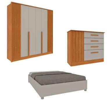 Imagem de Quarto Completo 1 Guarda-roupa 6 Portas E 1 Cômoda Ripado Nova York E 1 Cama Casal Mônaco Espresso Móveis