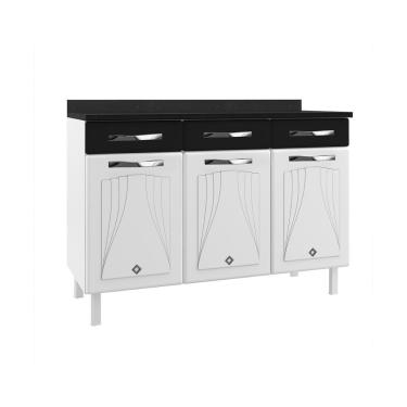 Imagem de Balcão De Cozinha De Aço Com Tampo 3 Portas E 3 Gavetas 120cm Multimóveis Cr20354 Branco-preto