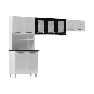 Imagem de Armário De Cozinha Compacta Aço 3 Peças Com Vidros Multimóveis Cr20350 Branco-preto