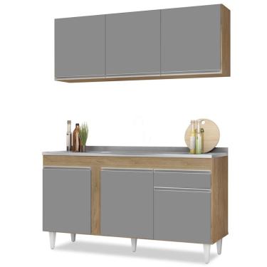 Imagem de Armário Aéreo Argélia E Balcão Gabinete Com Pia Inox 150cm Dakota Castanho-cinza - Lumil