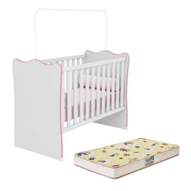 Imagem de Berço Doce Sonho Rosa-branco Com Colchão Supreme - Qmovi Rosa-branco