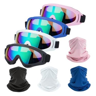 Imagem de LJDJ Óculos de motocicleta, pacote com 4 unidades de máscara bandana respirável para motocicleta, quadriciclo, motocross, com 4 unidades de máscara bandana respirável para homens, mulheres, crianças