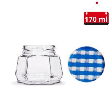 Imagem de 05 Un. Pote de vidro sextavado 170 ml com tampa e lacre - Nadir Figuei