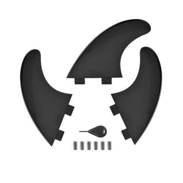 Imagem de Conjunto de aletas de prancha de surfe FR1 Dual Tab – 3 aletas médias de fibra de vidro com chave e parafusos para longboards e shortboards (preto)