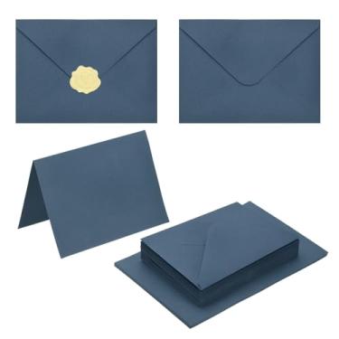 Imagem de PATIKIL Pacote com 20 envelopes azul marinho 10 x 15 cm com cartões, envelopes A6 de aba em V com cartolina e adesivos dourados para cartões comemorativos de casamento, convites de aniversário, carta