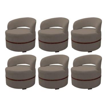 Imagem de Kit 6 Poltrona Decorativa Luana Estofada para Sala Linho Marrom - IDEA