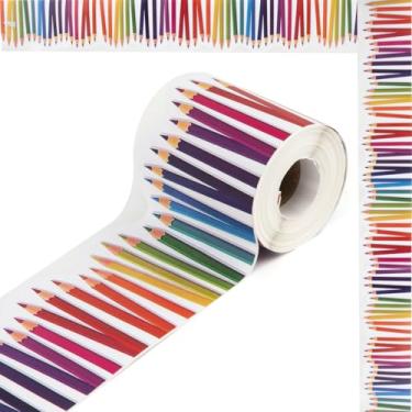 Imagem de Bordas de quadro de avisos, lápis de acabamento de borda enrolada autoadesiva, confetes recortados, decoração colorida para sala de aula, escritórios, mesas de parede, janelas, portas, decoração de