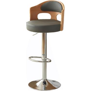 Imagem de Bancos De Bar De Metal De Design Artístico, Encosto De Madeira Maciça Envolvida, Banco Giratório De Assento De Couro, Bancos De Ilha De Cozinha Elevatórios Para Sala De, Grey, Cowhide 2pcs