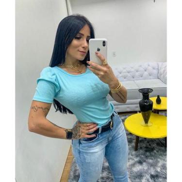 Imagem de blusa feminina gola rasa manga curta bufante tendenica - Filó Modas