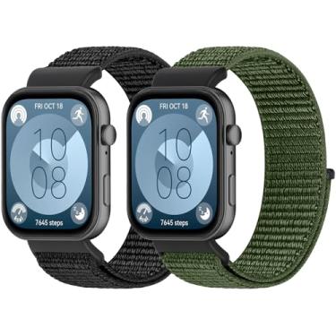 Imagem de WNIPH Pulseiras de relógio de nylon compatíveis com Huawei Watch Fit 3/Fit 4/Fit 4 Pro, 2 peças de pulseiras esportivas respiráveis ajustáveis para mulheres e homens