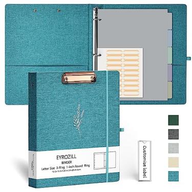 Imagem de EYROZILL Fichário de 3 anéis, organizador de fichário de linho de 2,5 cm para tamanho carta (21,5 x 28 cm) com 5 divisórias de abas, etiquetas de pasta de arquivo e pranchetas de perfil baixo, material escolar e de escritório - azul lavanda