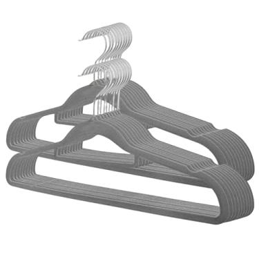 Imagem de Kit 20 Cabides de Veludo Slim Adulto Cinza Antideslizante Ultrafino com Gancho Giratório Cromado Premium para Roupas Camisas Calças Saias Vestidos
