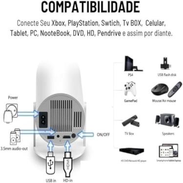 Imagem de Mini Projetor Portatil 5g Wifi 6 Bluetooth 5.0 Android 11 HY300 Projetor 4K 1080 Full HD Suporte 8000 Lumens Para Celular LED Auto Correção Horizontal 180° Premium compativel com Smartphones Ps4 Ps5