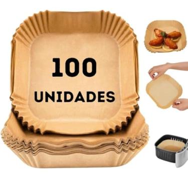 Imagem de Kit 100 Formas Descartáveis de papel para AirFryer 20cm – Papel Antiaderente Quadrado, Forro Protetor Resistente à Gordura, Universal para Todas as Fritadeiras Sem Óleo