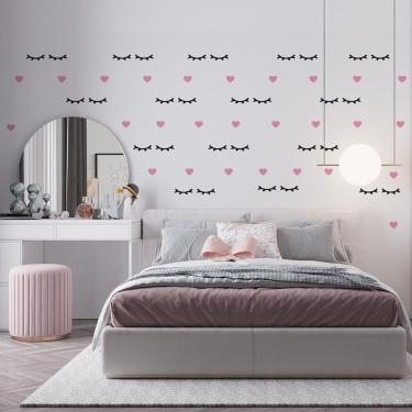 Imagem de Kit Adesivo De Parede Infantil Cílios E Coração Rosa