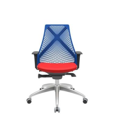 Imagem de Cadeira Office Bix Tela Azul Assento Aero Vermelho Autocompensador Bas