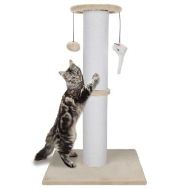 Imagem de Ahomdoo Poste para arranhar gatos 86 cm, corda de sisal resistente e mais espessa, com bola para pendurar e arranhar ratos para gatos internos e adultos (bege)