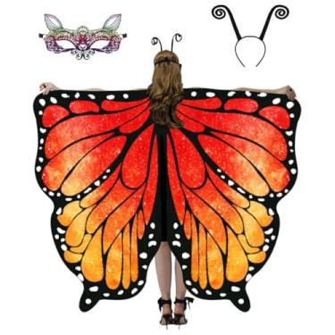 Imagem de WhiteUniQoon Fantasia de borboleta para mulheres, fantasia de Halloween com asas de borboleta para mulheres, com máscara de renda e faixa de cabeça, #019, Adult