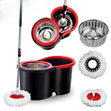 Imagem de Mop Giratorio Com cabo de 140 cm Cesto Em Inox - Balde Centrífuga(Mop 14 Litros Inox Com 2 Refil)