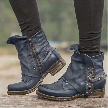 Imagem de Botas De Motociclista De Outono Inverno Botas De Tornozelo De Couro Pu Para Senhoras Botas De Tornozelo De Combate Com Zíper Botas Curtas De Moda Com Chuteiras Botas De Neve Que, Grey, 5.5 UK