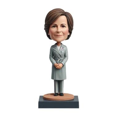 Imagem de Trench Coat Lady Bobblehead feito à mão a partir de sua foto, presente sofisticado para fãs de moda, esposa, irmã, mãe, decoração elegante para mesas de escritório, presente ideal para entusiastas de