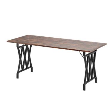 Imagem de GAOMON Mesa de jantar Farmhouse para 8 pessoas, mesa de jantar retangular de 180 cm de comprimento, topo de madeira com chamas grossas, mesa de cozinha de madeira com moldura de metal resistente - X