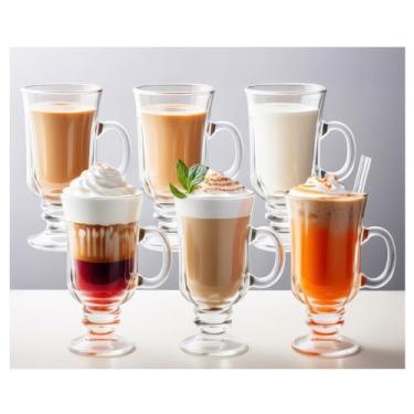 Imagem de AICANMOU Conjunto de 6 canecas de vidro transparente com alças, 227 g - Perfeito para café irlandês, latte, cappuccino, smoothie e todas as bebidas quentes e frias