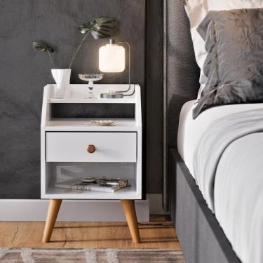 Imagem de Mesa de Cabeceira para Quarto Retrô 1 Gaveta Puxador Rose Dakota - Bra