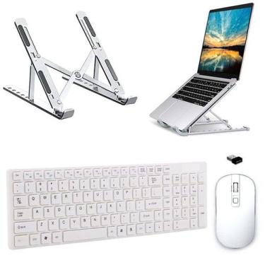 Imagem de Teclado Mouse Wireless e Suporte Branco para Notebook HP - Skin Zabom