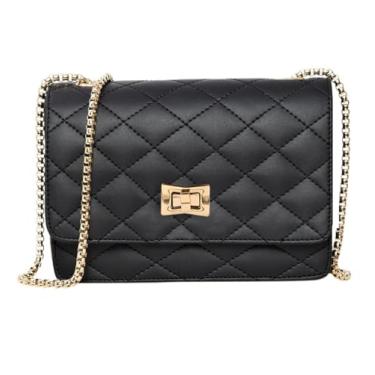 Imagem de ADISA Bolsa tiracolo feminina para festa com corrente dourada (SL5090.), Preto, M