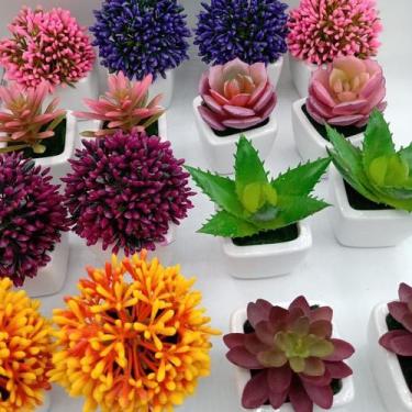 Imagem de Kit C/6 Vasinhos Cerâmica De Mini Suculentas Artificiais - MINYMIX