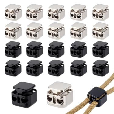 Imagem de PH PandaHall 24 fechaduras resistentes com cordão de 2 cores, fecho de cordão com furo duplo, clipe de cordão de mola de liga de 15 mm para bolsas, cadarços, moletom, mochila