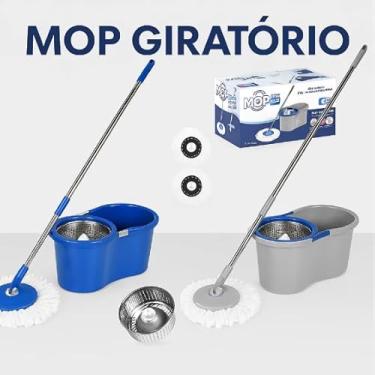 Imagem de Mop Giratório 8L com Balde e Alça Sistema Centrifugação Refil Microfibra Cabo Ergonômico Pisos Frios Madeira Sintéticos Fácil Armazenar